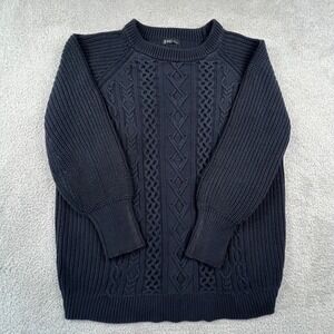 Cable Knit Crewneck Sweater Women's Large Very J Navy Blue Cotton Blend Casual